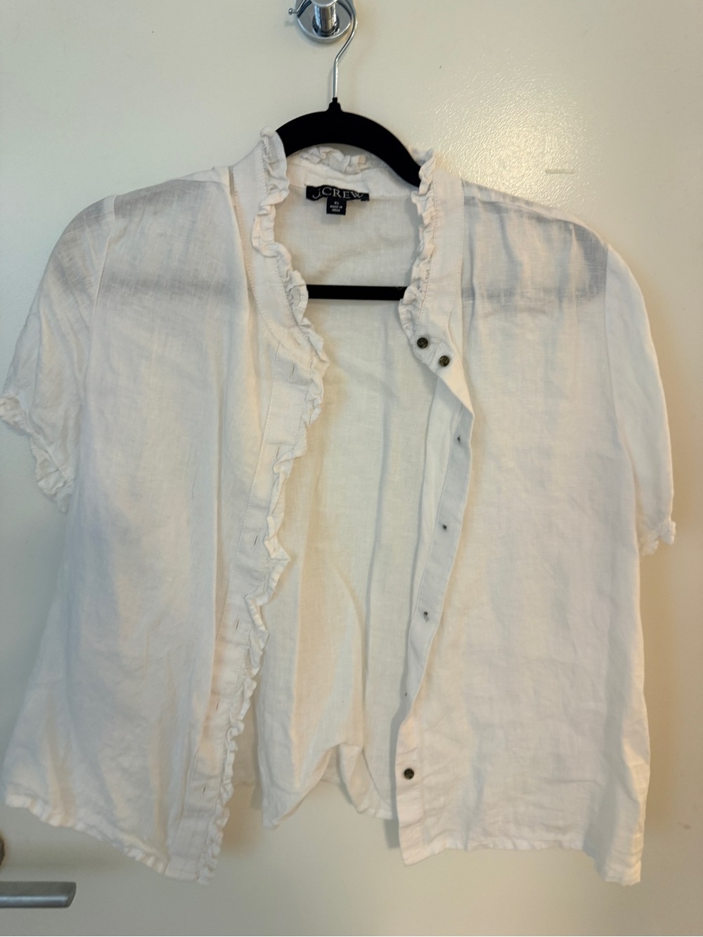 J.Crew White Linen Ruffle Button Front Blouse Size extra large